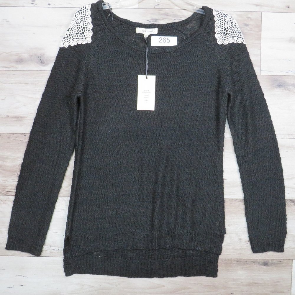 Pink Rose* Women's Long Sleeve Pull‎ Over Boat Neck Sweater Large Black w/White